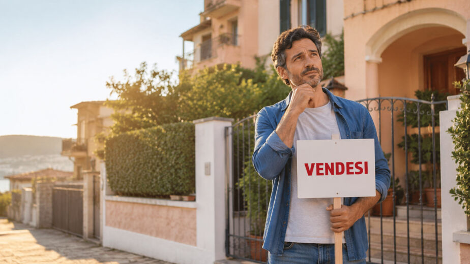 Cartello vendesi su una casa a Pozzuoli: vendere da soli o con agenzia